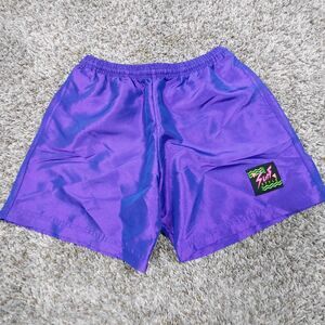 Vintage Surf Style Shorts Purple Nylon Iridescent Windbreaker Mens Medium Beach
